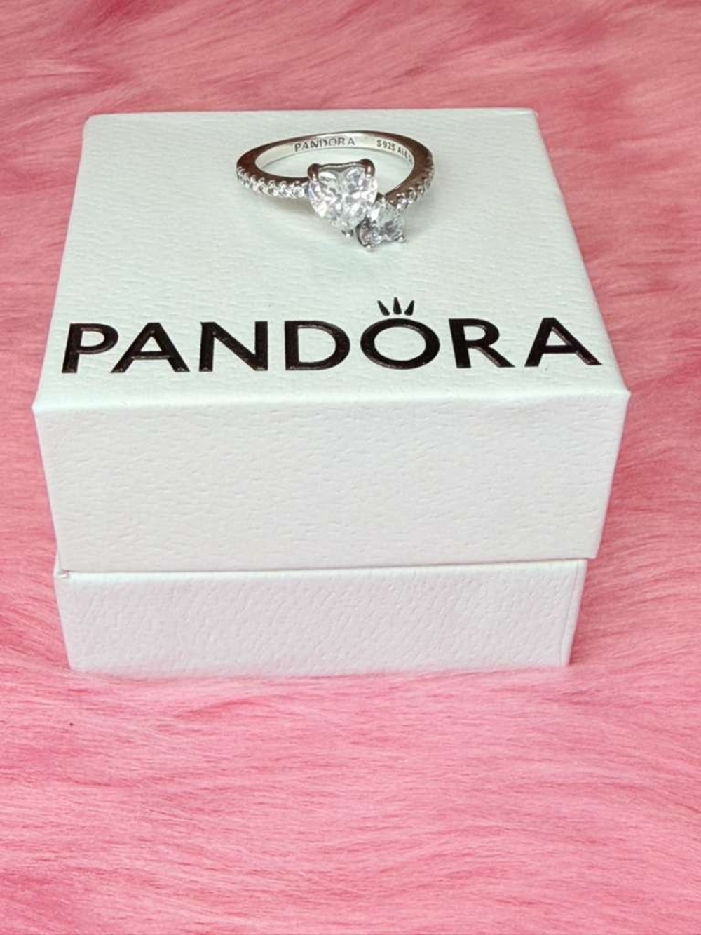 Pandora Silver Ring with Heart and Round Clear Stones